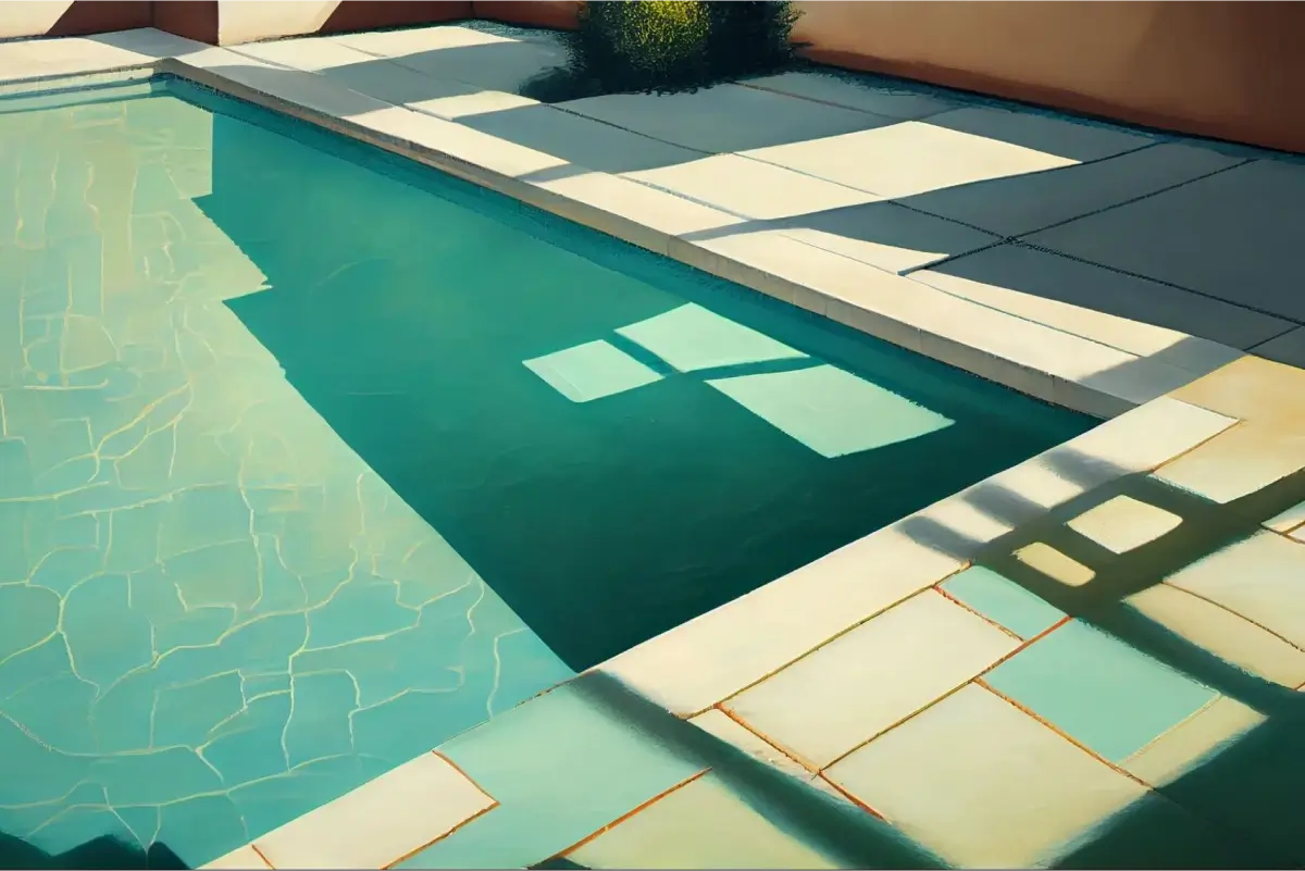 Sunny poolside with geometric shadows